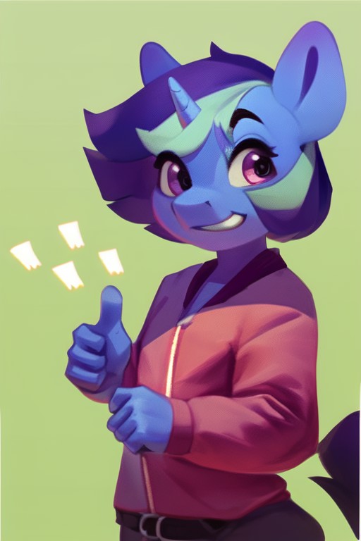 score_9, anthro pony, thumbs up, simple background, solo