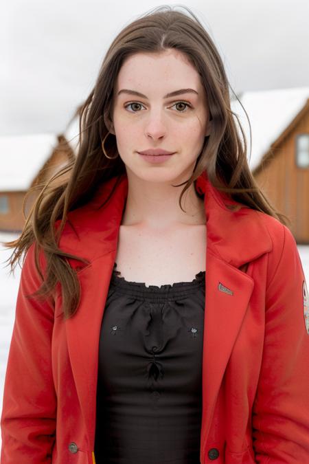 (raw) photo of a stunningly beautiful young pale woman, at the arctic science base, red jacket, 8k uhd, sharp focus, fujifilm xt3