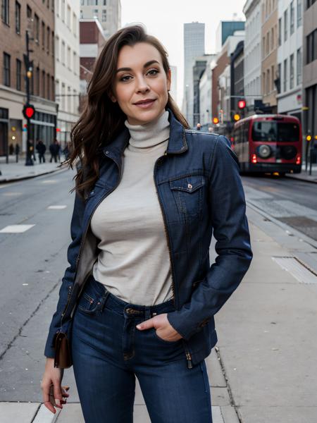 (perfect quality photograph, extremely high resolution, perfect details), sexy milf in empty city street,  <lora:JosephineJackson:1>, tight jeans, (tight plain turtleneck shirt), shirt tucked in, (thin jacket:1.4)