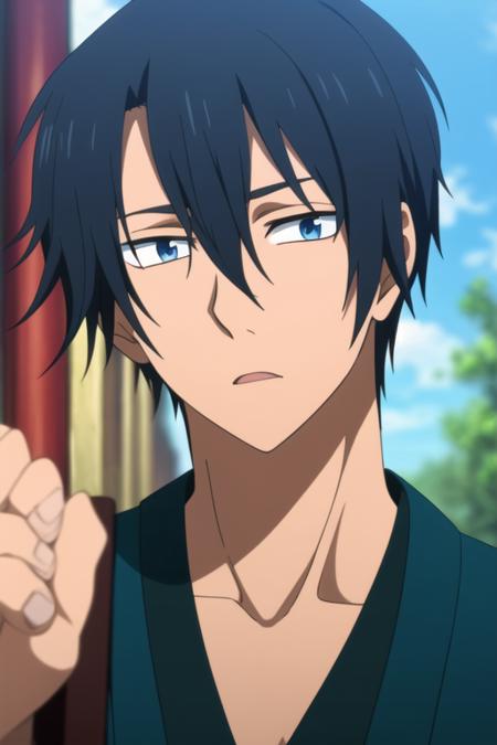 son-hak black hair blue eyes hair between eyes japanese clothes