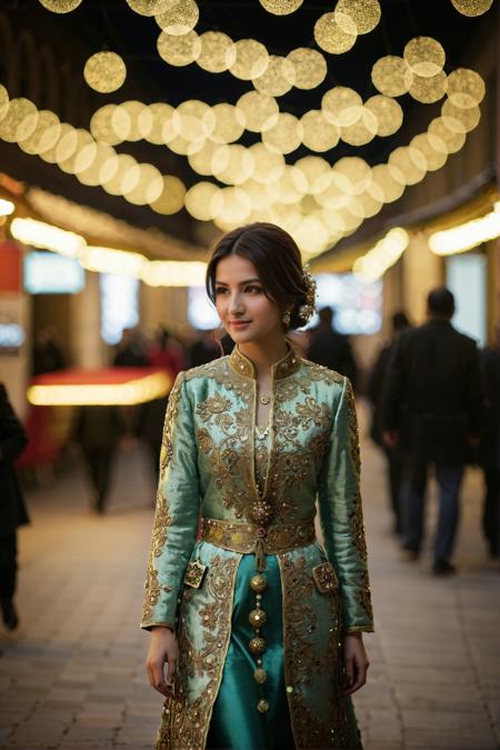 (by Paulus Potter:0.8) , Cosplay Photograph, Luminous trails, Textile"The golden age of the Ottoman empire", bokeh, Fujicolor C200, F/2.8, triadic colors