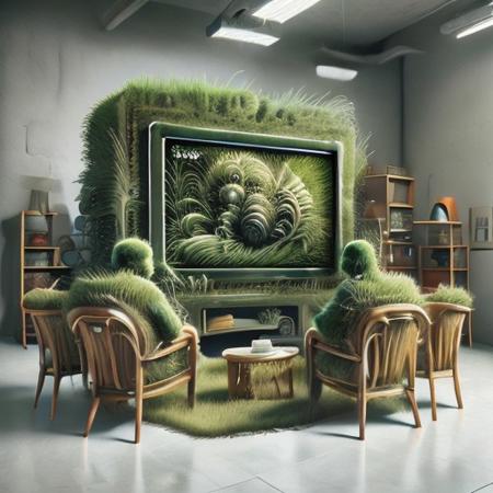 Grassify - Make the world Grass  side angle view, RetroBG, opulent age of the Roaring 20s, advertisement for BUZZ TV now with color, retro elegance of intricate complex grandiose mega entertainment room of retro robots, retro robot eating popcorn sitting on a throne style game chair watching a large retro tv with advertisement for buzz tv now with color presented by itself, marble floors with geometric flow, 4k, no humans,cornerstone8-000007, RetroBG, z2dvD-000002, (surrealmindart:0.1)<lora:sdxl\mine\xxx\cornerstone8-000007.safetensors:0.24:0.24> <lora:sdxl\retro\RetroLuxe World Morph.safetensors:0.78:0.78> <lora:sdxl\mine\conerstone\2\z2dvD-000002.safetensors:0.1:0.1> <lora:sdxl\mine\mindblownart\surrealmindart.safetensors:0.1:0.1>