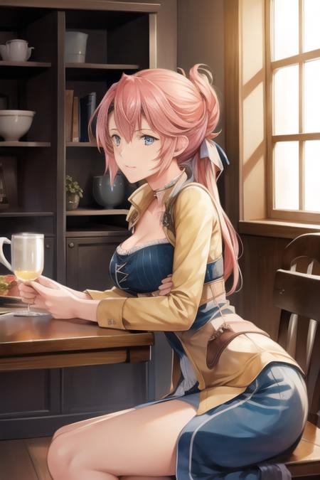 saravalestein 1girl, long hair, gloves, choker, cleavage, ponytail