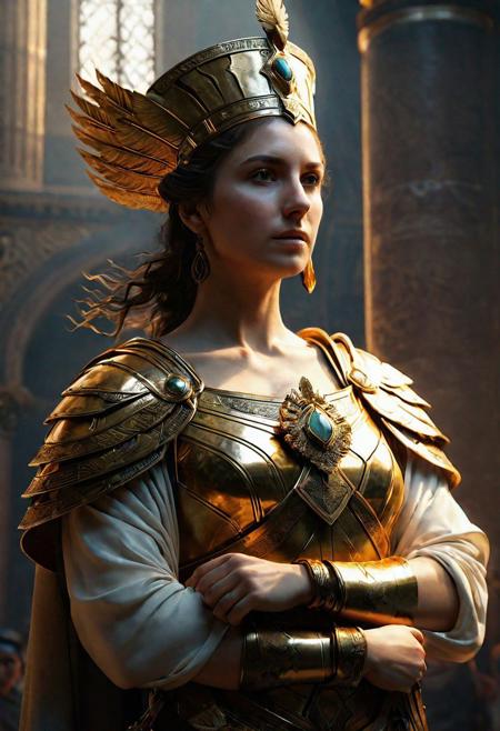 Athena, Rembrandt Van Rijn, digital art, 8K artistic photography, octane render, beautiful composition, trending on artstation, award-winning photograph, masterpiece