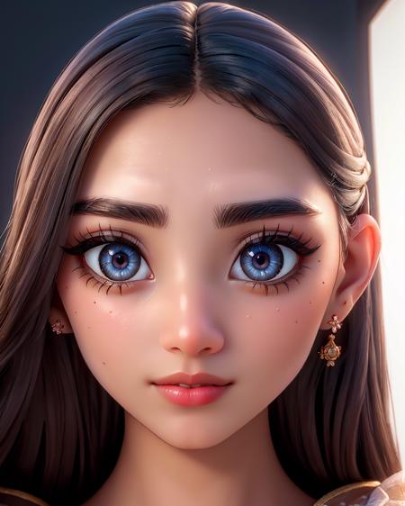 <lora:IsaMadrigal:1> isabelamadrigal, cleavage,, Create a portrait of upper body of a beautiful woman with a serene expression. She has large, almond-shaped eyes that are a deep, mesmerizing blue, framed by long, perfect eyelashes. Perfect eyes, highly detailed beautiful expressive eyes, detailed eyes. Her eyebrows are perfectly arched and delicate, adding grace to her gaze. Her skin is flawless, with a soft, natural glow, Her lips are full and slightly parted, revealing a hint of a gentle smile, with a natural rosy hue. Her nose is small and perfectly proportioned to her face. The overall mood is one of calm and introspective beauty. The art style should be hyper-realistic, capturing every minute detail, with a soft, diffused lighting that highlights the texture of her skin and the depth of her expression, reminiscent of classical portrait paintings but with a modern, cyberpunk twist. Photorealistic, Natural atmospheric lighting, intricate details, 35mm photograph, film, professional, 4k visuals, highly detailed, elegant, studio quality.