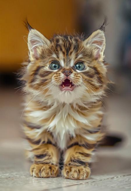 cute fluffy kitten with a surprised expression on his face