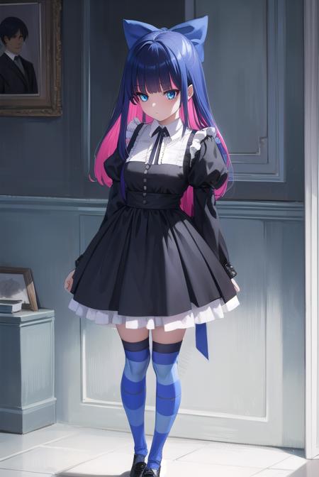 psgstocking, <lyco:psg stocking-lyco-nochekaiser:1>,
psg stocking, blue eyes, blue hair, colored inner hair, hair bow, long hair, multicolored hair, pink hair, two-tone hair, bangs, blunt bangs, (bright pupils:1.5),
brooch, striped, (striped thighhighs:1.2), thighhighs, dress, black dress, puffy sleeves, long sleeves, skirt, shirt, collared shirt, white shirt,
BREAK indoors, bed,
BREAK looking at viewer, (full body:1.5),
BREAK <lyco:GoodHands-beta2:1>, (masterpiece:1.2), best quality, high resolution, unity 8k wallpaper, (illustration:0.8), (beautiful detailed eyes:1.6), extremely detailed face, perfect lighting, extremely detailed CG, (perfect hands, perfect anatomy),