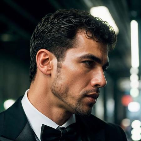 DSLR photo of davidortega person using a tuxedo.face side portrait.in blade runner.daylight.professional photography.high resolution.detailed photo.RAW.still film.f/16.uhd.hdr.4k <lora:davidortega_48150:1>