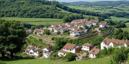 Quaint hilltop villages offer spectacular views of the surrounding countryside,<lora:add_detail:0.7>