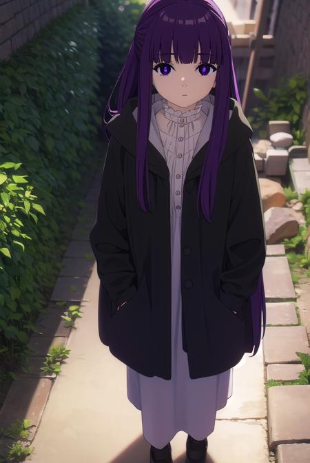 fern, <lora:fern-lora-nochekaiser:1>,
fern, long hair, bangs, (purple eyes:1.1), purple hair, sidelocks, blunt bangs, bright pupils, half updo,
BREAK shirt, dress, jacket, white shirt, open clothes, hood, white dress, hood down,
BREAK looking at viewer, upper body, (full body:1.2),
BREAK outdoors, sky, nature,
BREAK <lyco:GoodHands-beta2:1>, (masterpiece:1.2), best quality, high resolution, unity 8k wallpaper, (illustration:0.8), (beautiful detailed eyes:1.6), extremely detailed face, perfect lighting, extremely detailed CG, (perfect hands, perfect anatomy),