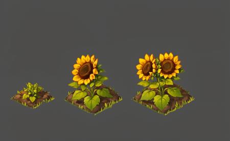 plant growth process, reference table, no humans, gray background, flowers, sunflower, simple background, still life, soil, leaves, grass, plants,,<lora:zhiwushengzhang:0.8>,