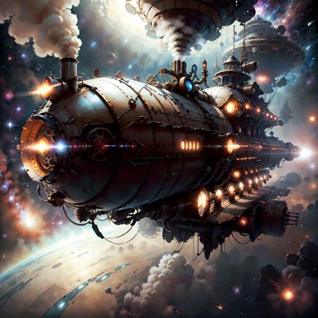 <lora:SteamPunkAI:.7> SteamPunkAI , Cogpunk  spaceship in space