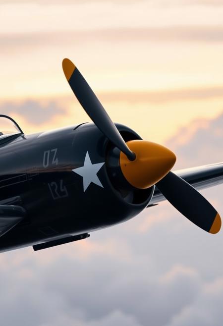masterpiece, photograph, Vought F4U Corsair bf-109, ww2, vibrant, romantic, dynamic