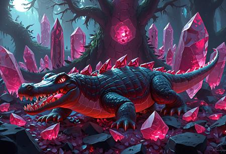 rp_slgd, shards of ruby gem crocodile in a crystal shard swamp