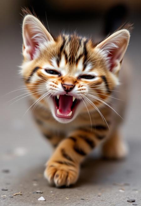 A cute kitten pouncing in attack mode!