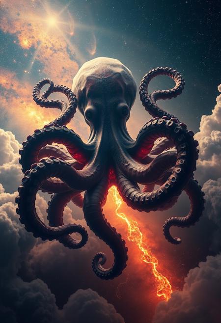 A gigantic cosmic octopus emerging from dust and gas clouds in the middle of the galaxy