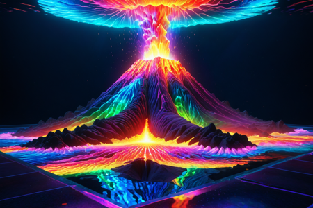 masterpiece, best quality, , neon volcano, holographic aura with h4v_h0l0 effects, solo, underwater world, neon coral, detailed background, doing holographic acrobatics, neon trails, holographic painting, neon animation, nearby, best quality, vibrant colors, realistic style, high detail, hyper-realistic, highres, 4K resolution, realistic photo, masterpiece, ultra-detailed, holographic light reflections, rainbow glow, holographic reflections, light refraction, prismatic effects, dynamic angle, wide shot, <lora:Holography:1>
