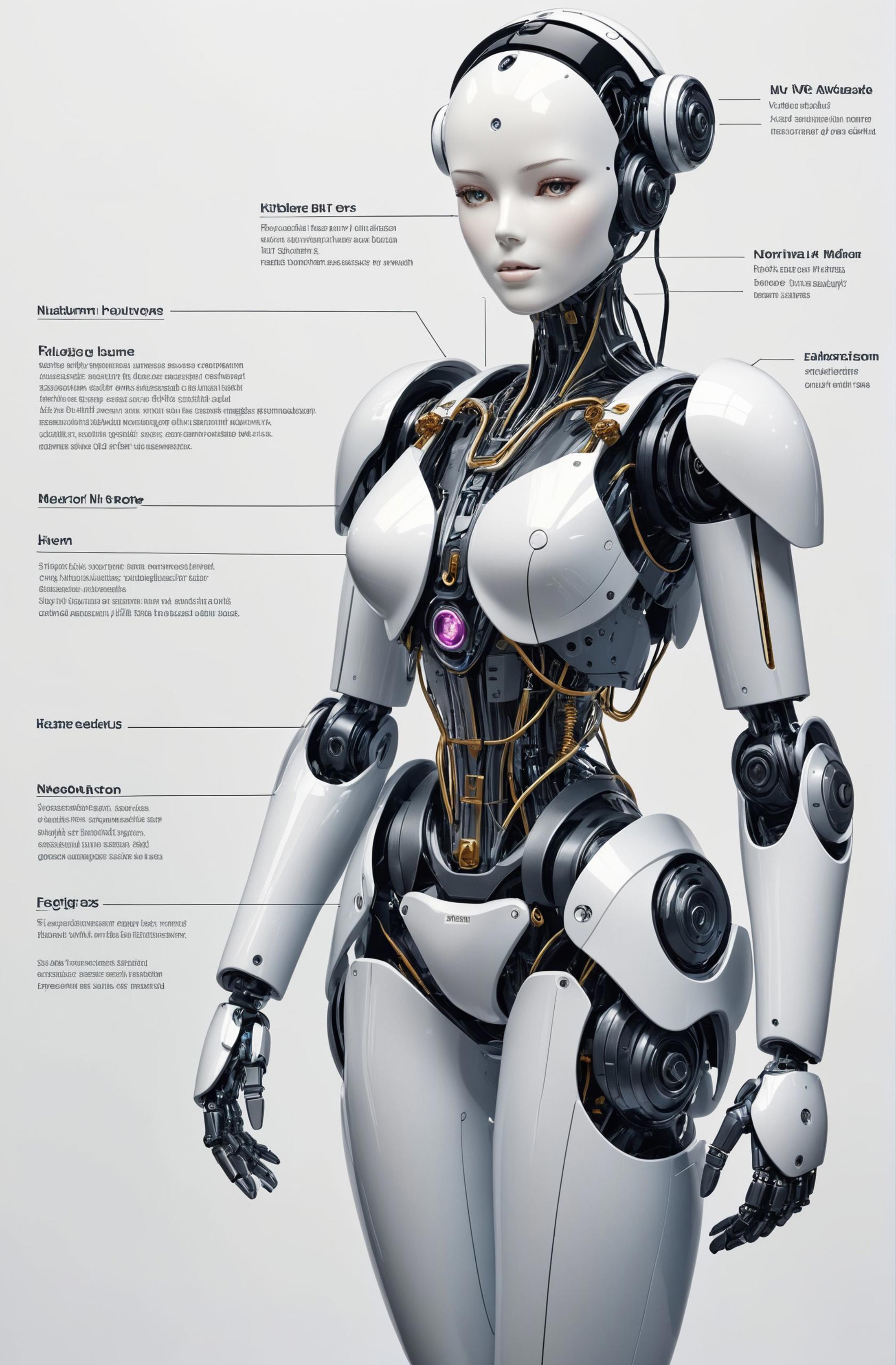 A Robot Woman with Diagrams of Her Body Parts