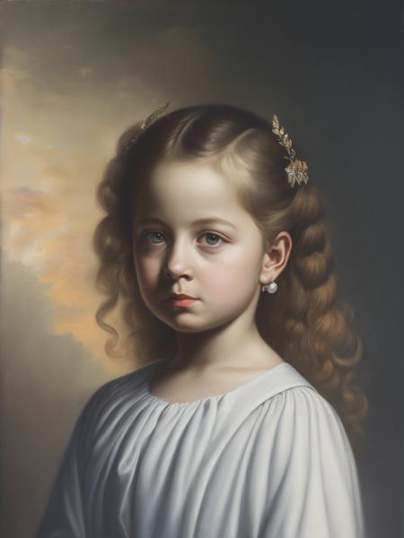 an image of a little girl in a white dress, in the style of realist detail, airbrushing, celebrity portraits, maria kreyn, douglas smith, 4k, historical reproductions, realism, photography, cinematic, UHD, high quality, super detail,