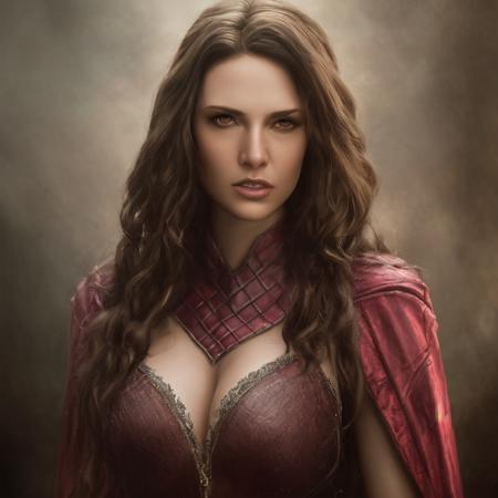 A photo of No-one15 a woman dressed as scarlet witch,Dark brown eyes, portrait, highly detailed, digital painting, artstation, concept art, smooth, sharp focus, illustration, cinematic lighting, 4K HQ, sharp focus, (Ultra realistic [[photo]], detailed face:1.0), (detailed eyes:1.0), (realistic photo:1.1), (masterpiece:1.0), detailed background, by Antonio J. Manzanedo