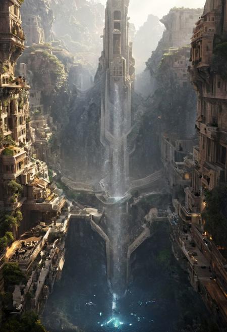 POV view , DOF,
(Ancient civilization, Alien Prometheus movie scene, dune movie scene:1.5), (The colonial city of the future, in the mist-filled Grand Canyon, on an unknown Earth-like planet, 2 moon on sky, Spaceship flight connects colonies, waterfulls:1.3), (Machu Picchu, a mountain settlement, incredibly spectacular:1.2), (Mario Botta:1.3), (avant-garde, future, reality, science fiction, photorealistic), (modern architecture:1.2), White limestone with black granite, fountain, waterfall, landmark, square, path, narrow street,
(Large Files, Ultra Realistic, 8K, 16k, FHD, HD, VFX, Perfect, Photography, composition, Architecture Sales Photography, Architecture Competition, Ultra High Resolution, Cinematography, High Resolution Image:1.1), (dramatic lighting, direct sunlight, ray tracing, clear shadow:1.2),  (real landscape:1.1), (blurred background:1.0), (urban background, more_details) ,
great lighting, clear, hillscastel, <stardeaf-cold-arc>, xtower, industrialbuilding