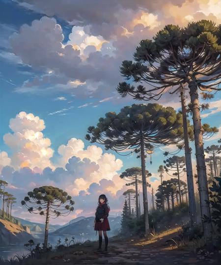 oil painting, 1girl, nature, scenery, araucaria, tree, cumulonimbus, (masterpiece, best quality:1.2)
<lora:araucaria-10:0.7>