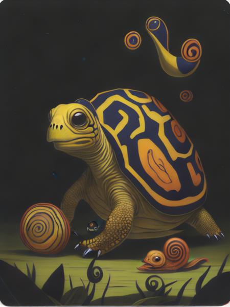 <lora:Dixit:1>a painting of a tortoise and a snail