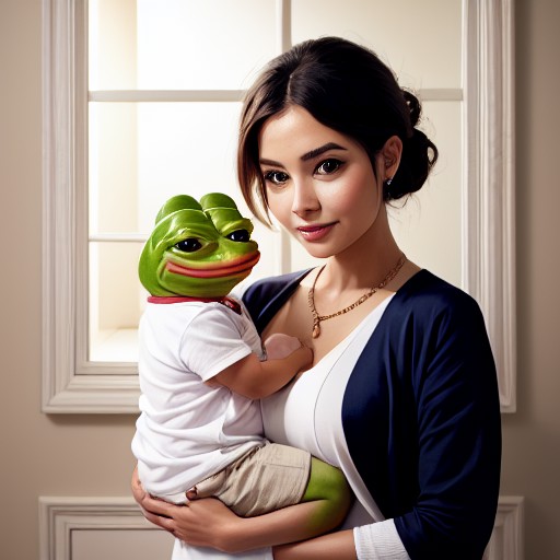 fine art painting of Mother with a baby-PepeFrog <lora:PepeFrog:0.75>