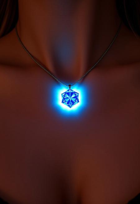 subdermal LED sapphire pendant, (internal LED glow:1.6), (embedded LEDs:1.7) forming a glowing sapphire-like point beneath the skin at the center of the collarbone, soft radiant light mimicking a gemstone beneath the skin, (sapphire-like glow:1.5), iconic pendant design under the skin, natural skin tone with smooth light diffusion, (high-definition:1.6), (ultra-realistic skin textures:1.7), seamless integration of light beneath the skin, radiant sapphire effect, (worn jewelry:-1.8), (visible pendant:-1.8), (unnatural glow:-1.6), soft light transitions under the skin, modern tech beauty, elegant and versatile for both formal and casual settings