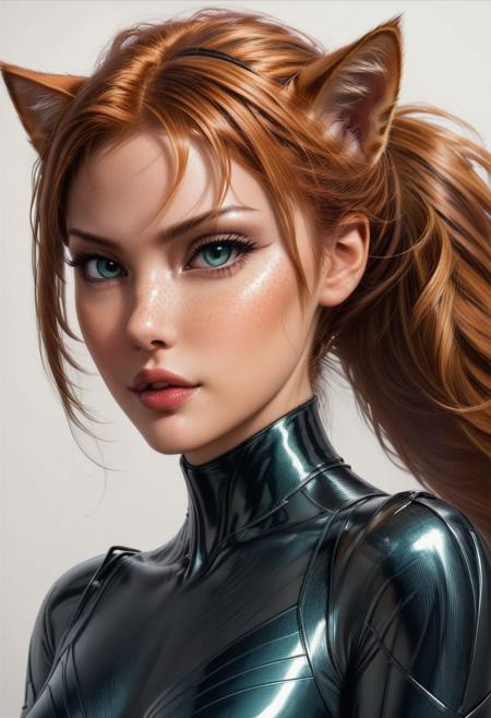 Anna sexy [anthro] cat woman, elegant cat_humanoid, furry, sultry, thin, slinky, style of stanley artgerm, artgerm style, white background, simple background