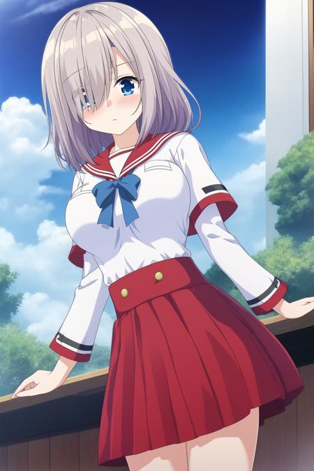 masterpiece,bast quality,official art,8K wallpaper,game cg,isuzurensch \(magiarecord\),red skirt,blue eyes,white shirt,large breasts,hair over one eye,blush,heavy breathing,expressionless,1girl,solo,dark sky,blue moon,cloud,blue lycoris radiata,<lora:ringsch2:1:1,0.1,0.1,0.1,0.1,0,0,0,0.7,0.9,0.9,0,0,0,0,0,0>