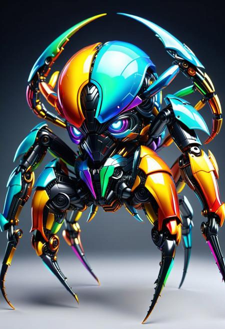 generate an full spheric scorpion robot shape multi colored and hickeither style,ais-rbts