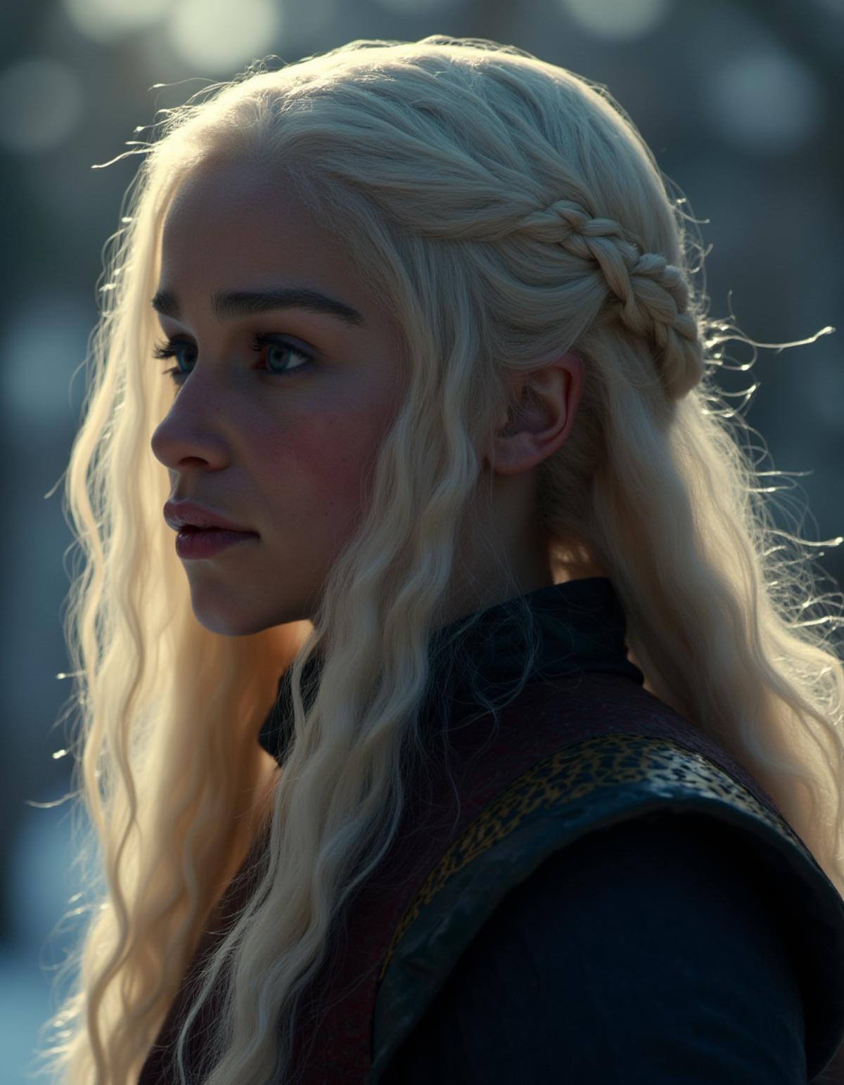 Instagram photo of emxclarke as daenerys with freckles on her face in the winter outdoors silhouette illumination of her hair. Taken with a ProPhoto iPhone camera.       <lora:Emilia_clarke_and_daenerys_FLUX_epoch_49:1>