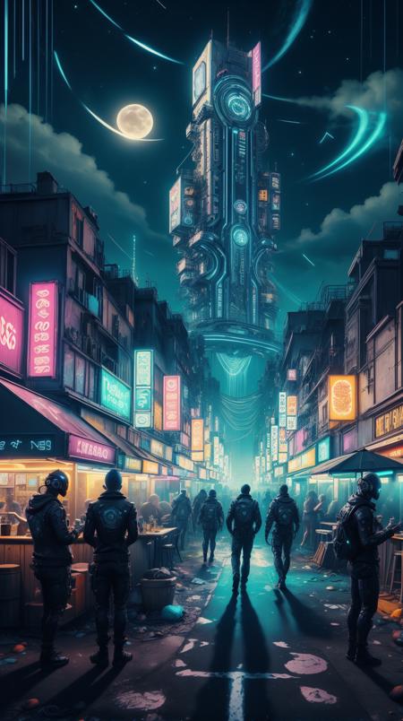 <lora:C7b3rp0nkStyle:1> C7b3rp0nkStyle a group of friends having a casual beach party under the night sky, colorful, cyberpunk style, neon lights, dark mood, high contrast, (Masterpiece:1.3) (best quality:1.2) (high quality:1.1)