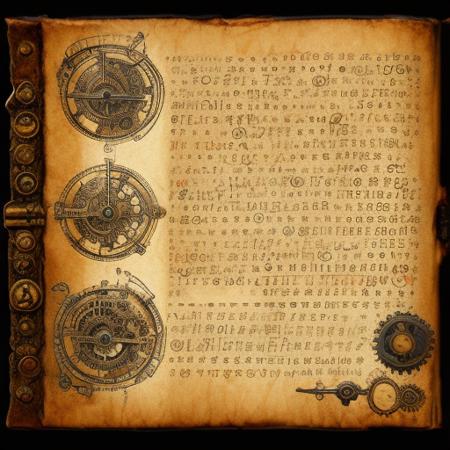 (manuscriptai)++, a ancient manuscript page, steampunk style