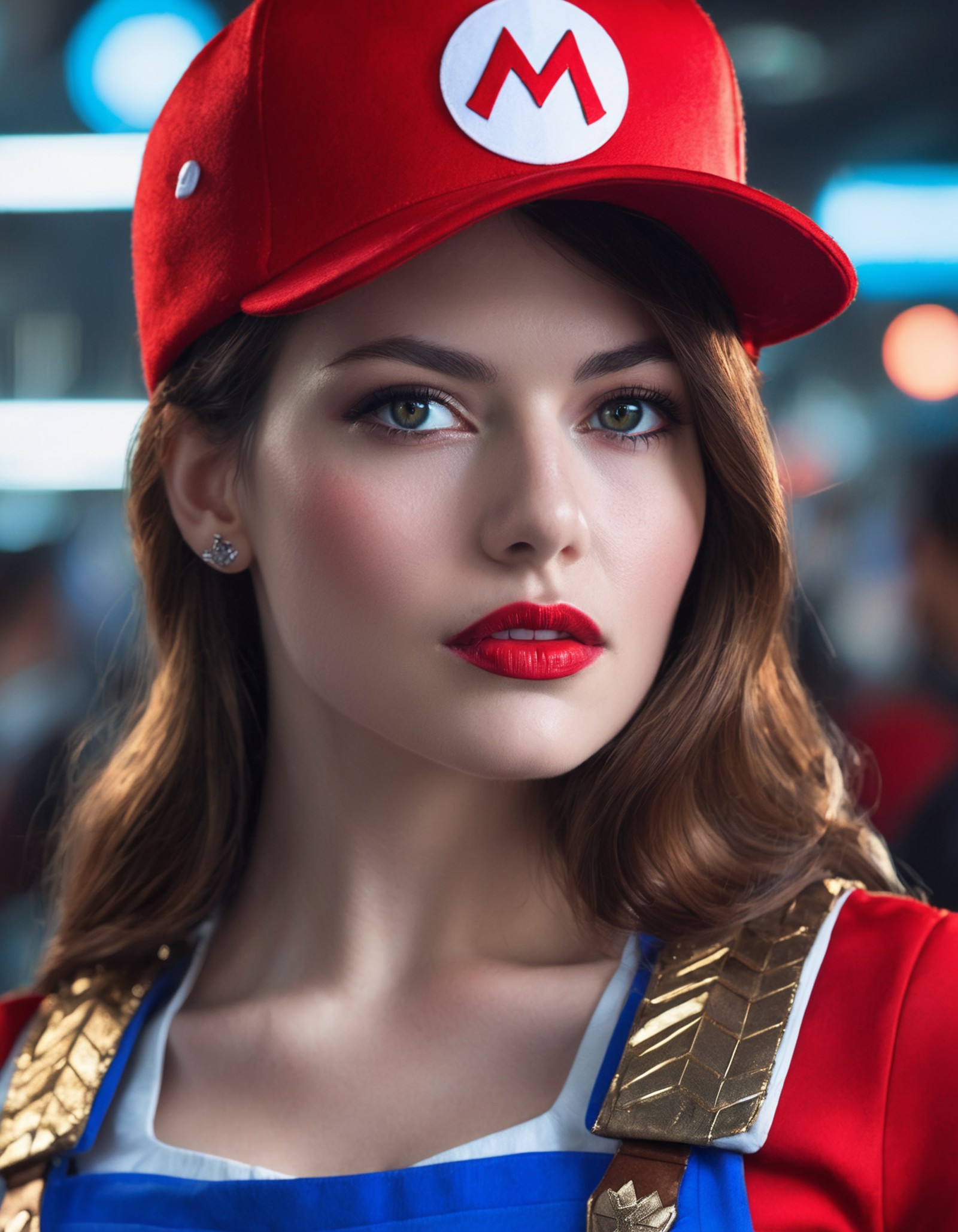 cinematic photo Portrait of ((ohwx woman)) as super Mario, red hat, fantasy, highly detailed, digital painting, artstation...