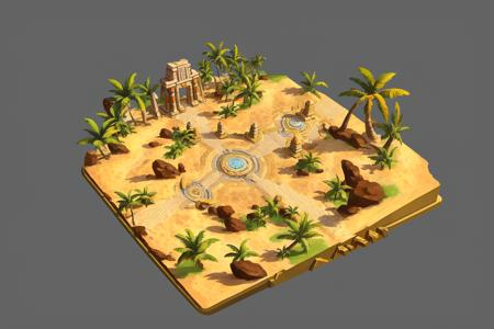 Concept art,top view,game scene,miniature map,gray background,no humans,simple background,ancient civilization ruins,magic array,stone carvings,stone pillars,temples,architecture,magic,palm trees,rocks,<lora:shapan:1>,