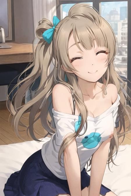 minami kotori, 1girl, solo, <lora:minami_kotori_v3:0.8>,  <lora:koreanDollLikeness_v10:0.5>, roxy migurdia, 1girl, ahoge, alternate hairstyle, bangs, bare shoulders, blue eyes, blue bow, blush, breasts, breath, collarbone, female masturbation, fingering, hair between eyes, long hair, long sleeves, looking down, masturbation, off-shoulder shirt, off shoulder, smile, shirt, nipple, sitting, small breasts, solo, thighs, very long hair, closed eyes, dark room, sitting on floor,  ((masterpiece)), sideface,  very detailed face,