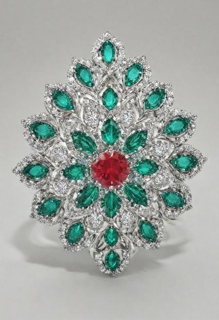 (ruby gem center ,(emerald gems at sides:1.7):1.3) shaped like leafs ,plant like jewel, geometric, reflective light, clean, smooth,  horizon clean spiral background ,light sparks, glass shiny, sparkle, symmetrical, glowing
kaleidoscopic, reflective light, smooth, 
,light sparks, glass, 
aesthetic, masterpiece, beautiful, elegant, award winning, absurdres, hdr, best quality, hyper detailed, 
shiny, sparkle, symmetrical