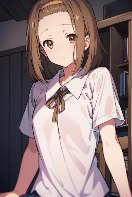 ritsutainaka, <lyco:ritsutainaka-LYCORIStest:1>,
ritsu tainaka, (brown eyes:1.7), light brown hair, (forehead:1.5), hairband, short hair, (flat chest:1.2),
BREAK sakuragaoka high school uniform, school uniform,
BREAK looking at viewer,
BREAK indoors, classroom,
BREAK <lora:GoodHands-vanilla:1>, (masterpiece:1.2), best quality, high resolution, unity 8k wallpaper, (illustration:0.8), (beautiful detailed eyes:1.6), extremely detailed face, perfect lighting, extremely detailed CG, (perfect hands, perfect anatomy),