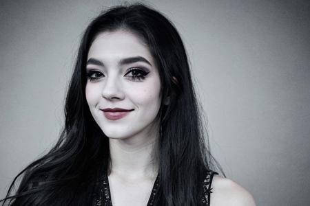 Teen brunnete nordic goth girl | tattoo | smile | dark | in dark room | Adult | Dark | High quality | gothic makeup | realistic