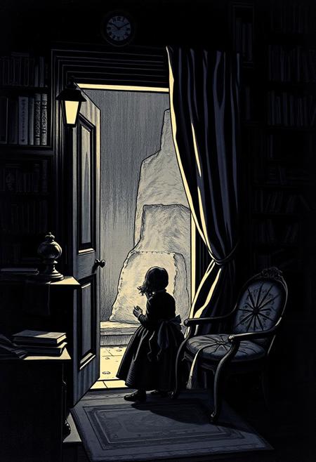 Once upon a midnight dreary, while I pondered, weak and weary,
Over many a quaint and curious volume of forgotten lore,
While I nodded, nearly napping, suddenly there came a tapping,
As of some one gently rapping, rapping at my chamber door. “
“'Tis some visitor,” I muttered, “tapping at my chamber door—
Only this, and nothing more.”
Ah, distinctly I remember it was in the bleak December,
And each separate dying ember wrought its ghost upon the floor.
Eagerly I wished the morrow;—vainly I had sought to borrow
From my books surcease of sorrow—sorrow for the lost Lenore—
For the rare and radiant maiden whom the angels name Lenore—
Nameless here for evermore.
And the silken sad uncertain rustling of each purple curtain
Thrilled me—filled me with fantastic terrors never felt before;
So that now, to still the beating of my heart, I stood repeating, “
“'Tis some visitor entreating entrance at my chamber door—
Some late visitor entreating entrance at my chamber door;—
This it is, and nothing more.”
Presently my soul grew stronger; hesitating then no longer,
“Sir,” said I, “or Madam, truly your forgiveness I implore;
But the fact is I was napping, and so gently you came rapping,
And so faintly you came tapping, tapping at my chamber door,
That I scarce was sure I heard you”—here I opened wide the door