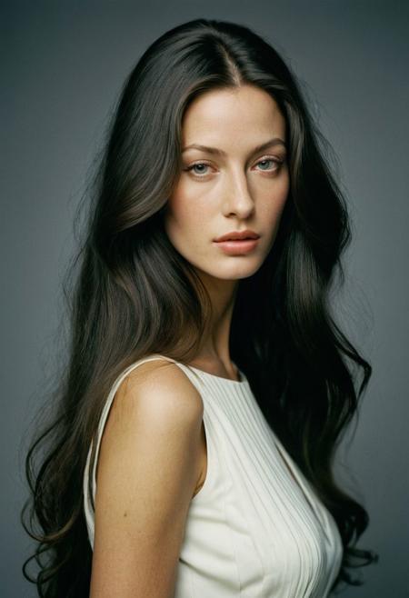 Extremely beautiful woman,very long hair, masterpiece, 1960s style portrait photograph by Annie Leibovitz, Rolleiflex medium format tlr