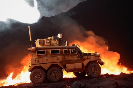 analog gloomy (close up shot) photo of a 6x6 MRAP,  <lora:mr4p:1>, (escaping from fire and lava (at night)), volcano eruuption, ((at night)), (horror movie), ((nighttime)), lava explosions, (midnight), (surrounded by lava:1.2), apocalyptic, catastrophe, High Detail, Sharp focus, (photorealism), realistic, best quality, 8k, award winning, dramatic lighting, epic, cinematic, masterpiece, backlit, rim light, ambient fog:1.5, dutch angle, low angle view, depth of field,