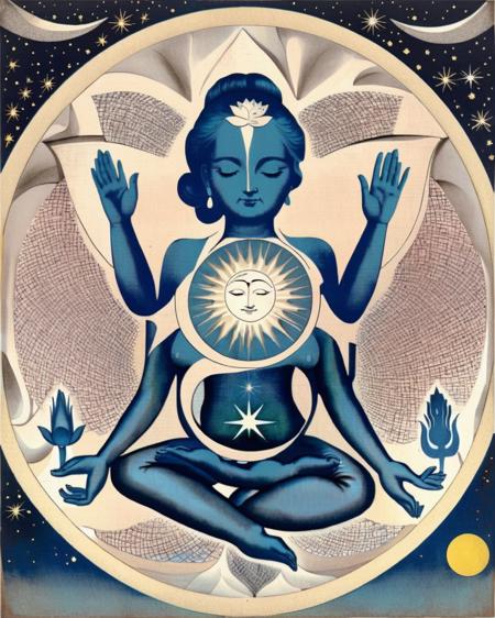 A statue of a woman seated in a lotus position exudes serenity, her visage directed toward the starry backdrop. The circular motif, amplified by the star above her, underscores the balance between inner and outer universes: statue of woman seated:1.3, lotus position:1.2, exudes serenity:1.2, visage directed toward backdrop:1.1, starry backdrop:1.1, circular motif:1.1, balance between inner and outer:1.1. , alchemy:2<lora:Alchemy_sdxl:1.0>