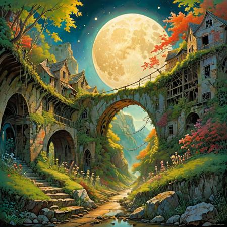 Zentangle extreme effect, landscape with Variegated splashes of color,
night big full moon, (an abandoned: 1.5) fantastic mountain village At the top of the cliff, watermill, destroyed buildings overgrown with moss and plants, awnings, fences, Stone arched bridge, waterfall, 
fantastical surrealism by Daniel Merriam, Joe Fenton,
ral-cnvctncrnts  <lora:ral-cnvctncrnts:0.25>,
painted world <lora:Painted World:0.5>,
fractalvines  <lora:Fractal_Vines:0.6>