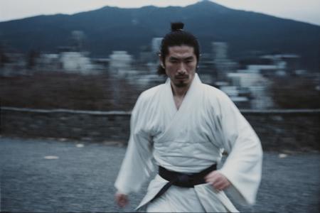 ghost, portrait photo of man , face, slim body, high quality, film grain,motion,samurai,japanese mountain,1000, polaroid, grainy,Montreal,fight on background,A cinematic shot,motion,motion blur,(rush, motion blur),ghostly,ghost,fight,trump ghost,japan city,Tokyo,metropolis