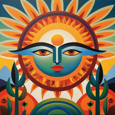 vector art, style of Tarsila do Amaral sun, flat color