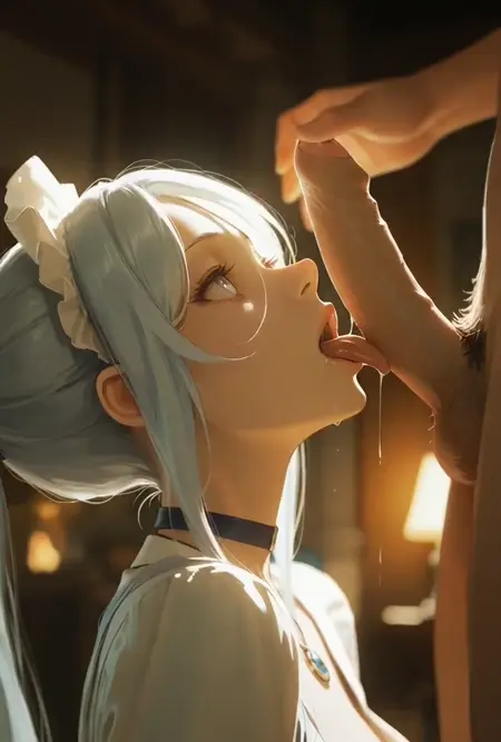 Sensual Ponytail Woman Gives Eager Oral Delights with Tongue on Penis