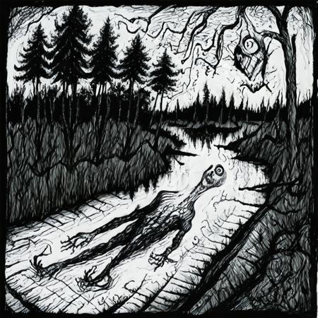 horror woods and the lake, junji ito manga, tim burton movie, ink lineart    <lyco:darkfairytales:1.0>